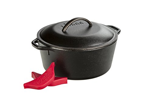 Lodge 5 Quart Cast Iron Double Dutch Oven – Pre-Seasoned – Lid Converts to 10.25