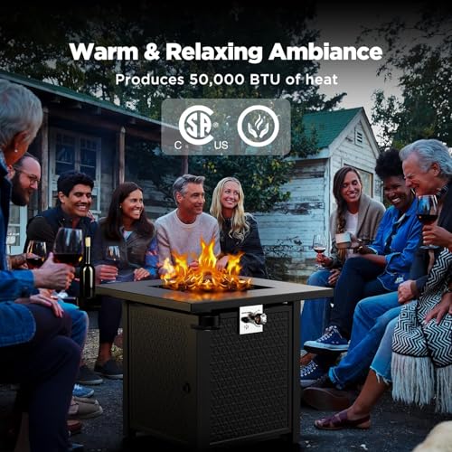 Ciays 28 Inch Propane Fire Pit CSA-Listed Outdoor Fire Pit Table, 50,000 BTU Steel Gas Fire Pits with Lid and Lava Rock, Add Warmth and Ambience to Parties On Patio Deck Garden,Black,CIFPT3-N1