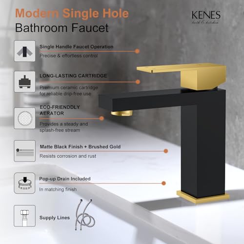 KENES Brushed Nickel Vessel Sink Facuet Single Handle Tall Bathroom Sink Faucet Vanity Bathroom Faucet Basin Mixer Tap with Water Supply Hose and Pop Up Sink Drain, LJ-9031A