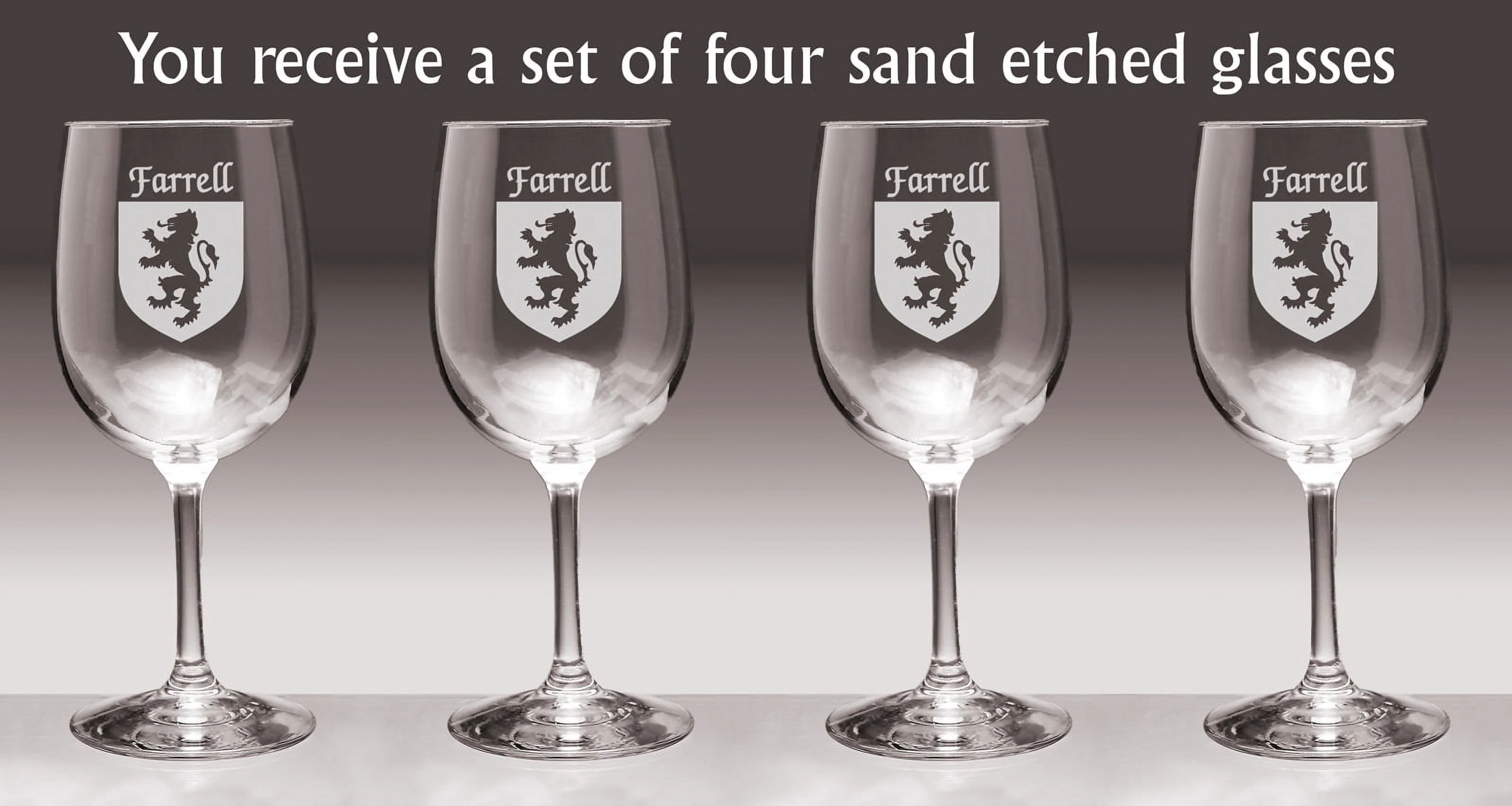 Farrell Irish Coat of Arms Wine Glasses - Set of 4 (Sand Etched)