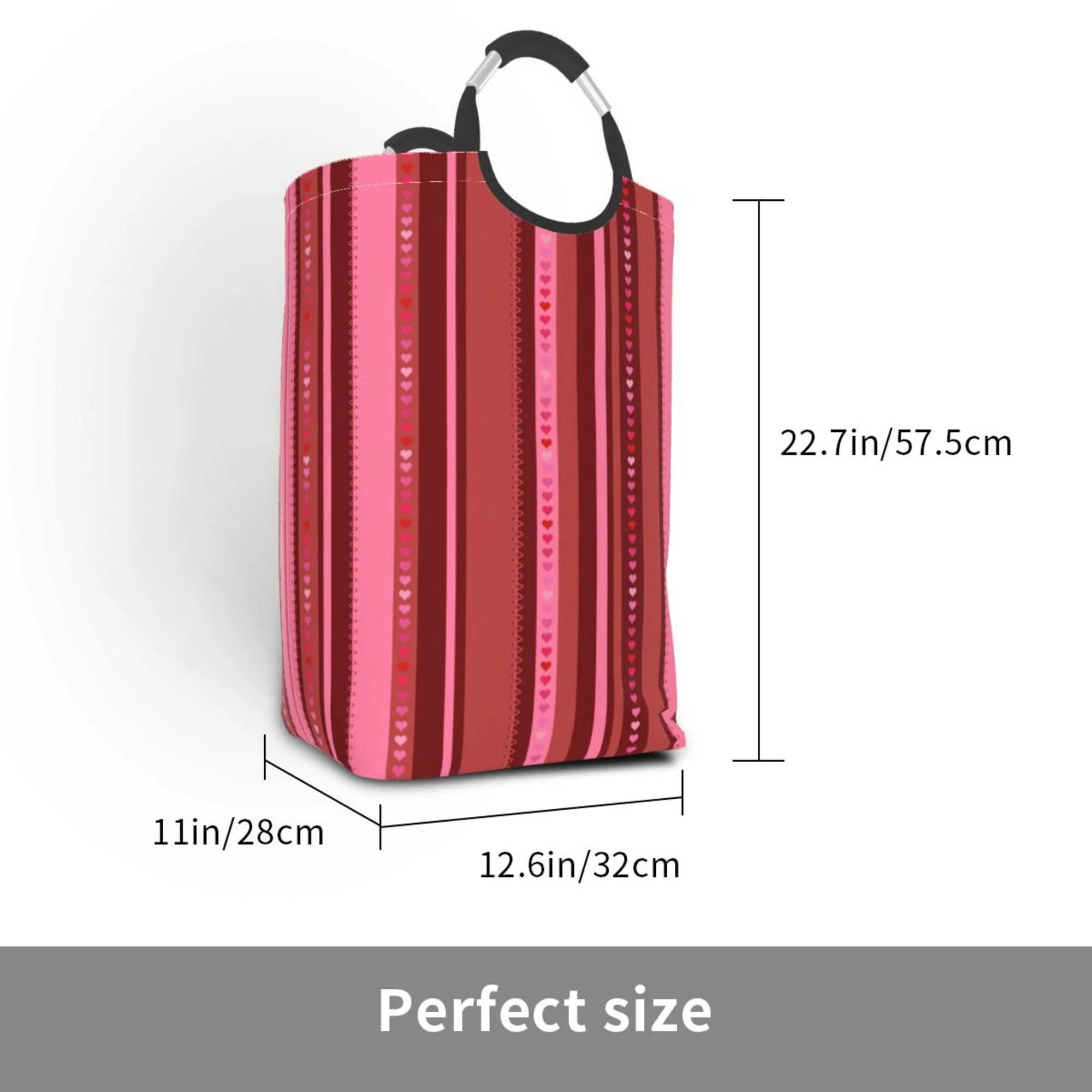 TEQUAN 50L Large Rectangular Laundry Hamper with Aluminum Handles, Red Pink Stitches Heart Prints Waterproof Foldable Dirty Clothes Basket
