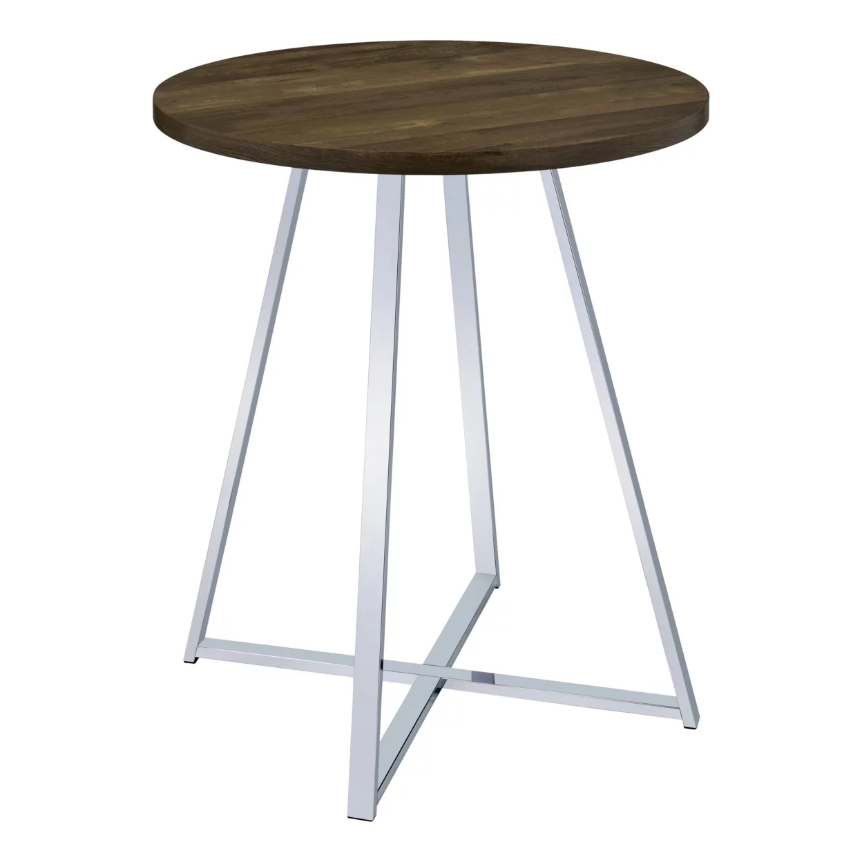 43 Inch Tall Modern Bar Table Brown Round Top Polished Chrome Flared Legs- Saltoro Sherpi