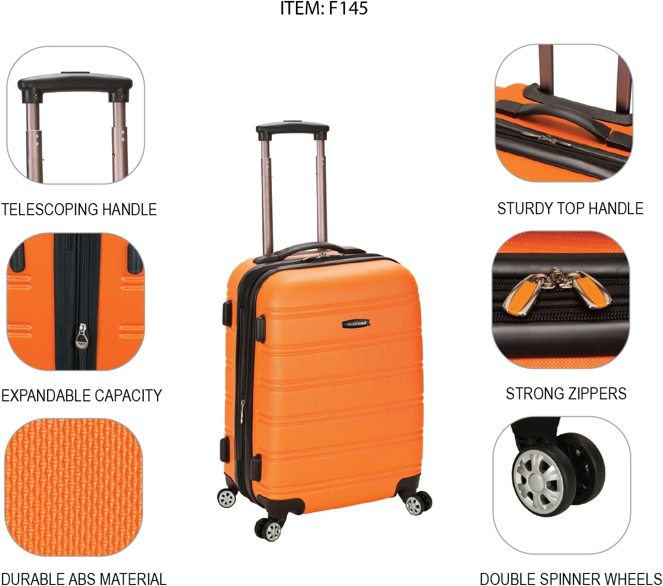 Rockland Melbourne Hardside Expandable Spinner Wheel Luggage, METALLIC, Carry-On 20