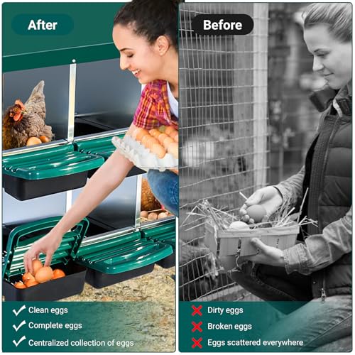 Chicken Nesting Box, 10 Hole 2 Layer Hen Nest Box with Legs, Roll Away Eggs Laying Boxes,Cleanable Pull Out Hen Roosting Boxes