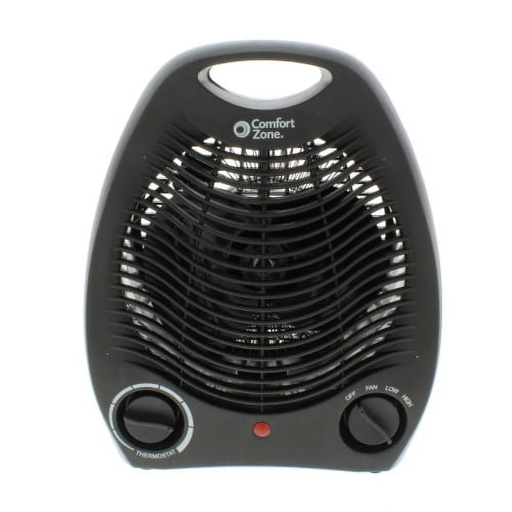 Comfort Zone 750/1,500-Watt Fan-Forced Electric Portable Space Heater with Adjustable Thermostat, Overheat Protection and Safety Tip-Over Switch, Black