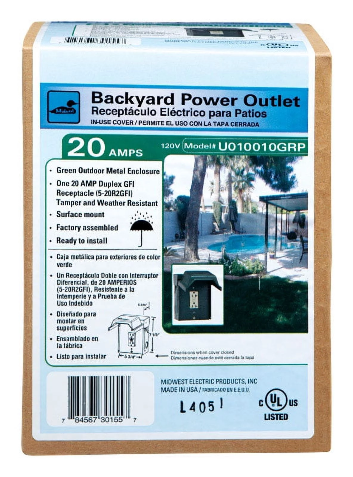 Ge Power Outlet,5-20R2GFCI,5x7,120V,20A,Grn  U010010GRP