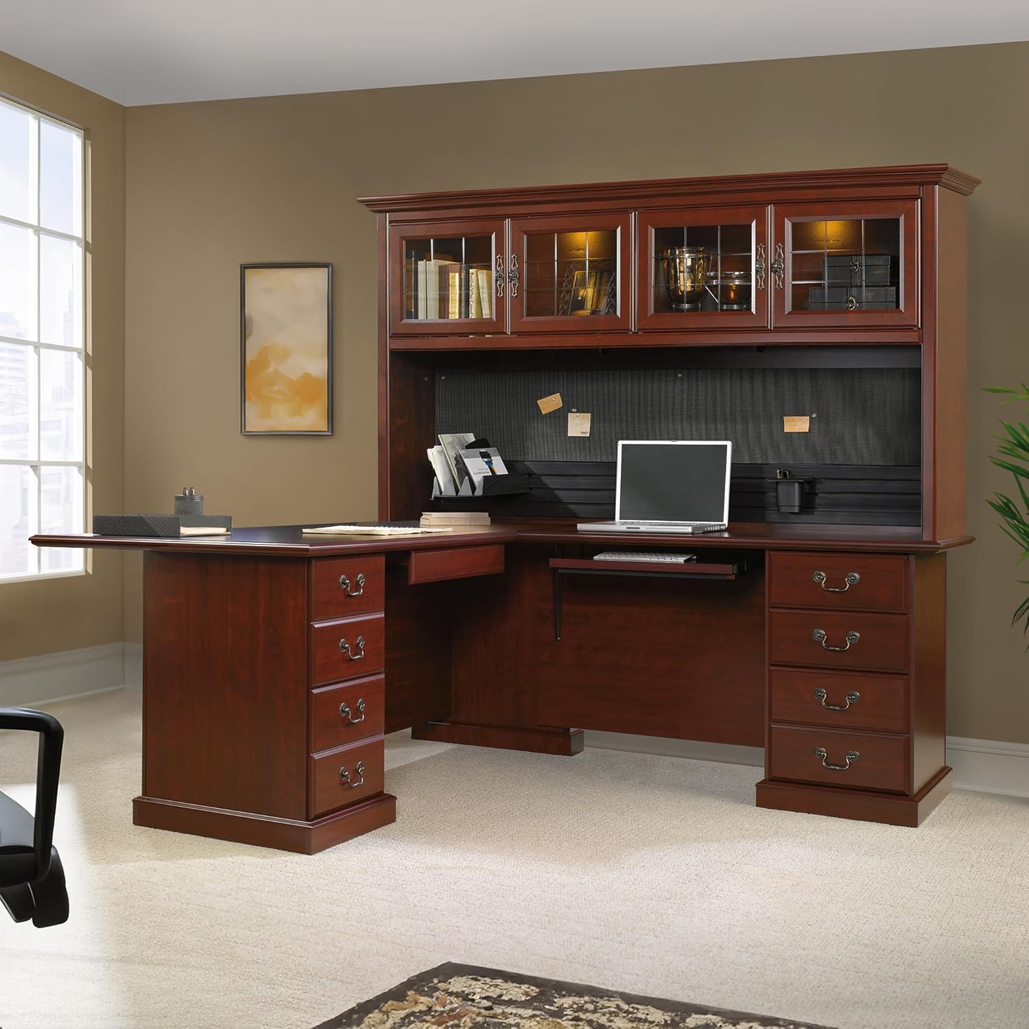 Sauder Heritage Hill L-Shaped Desk with Office Hutch, L: 70.50