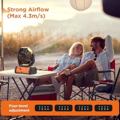 OGERY 20000mAh Rechargeable Camping Fan with LED Lantern, Portable Battery Powered Fan, Remote & Oscillating - 4 Speed for Tent, Travel, Bedroom, Car, Outdoor Camping Essentials