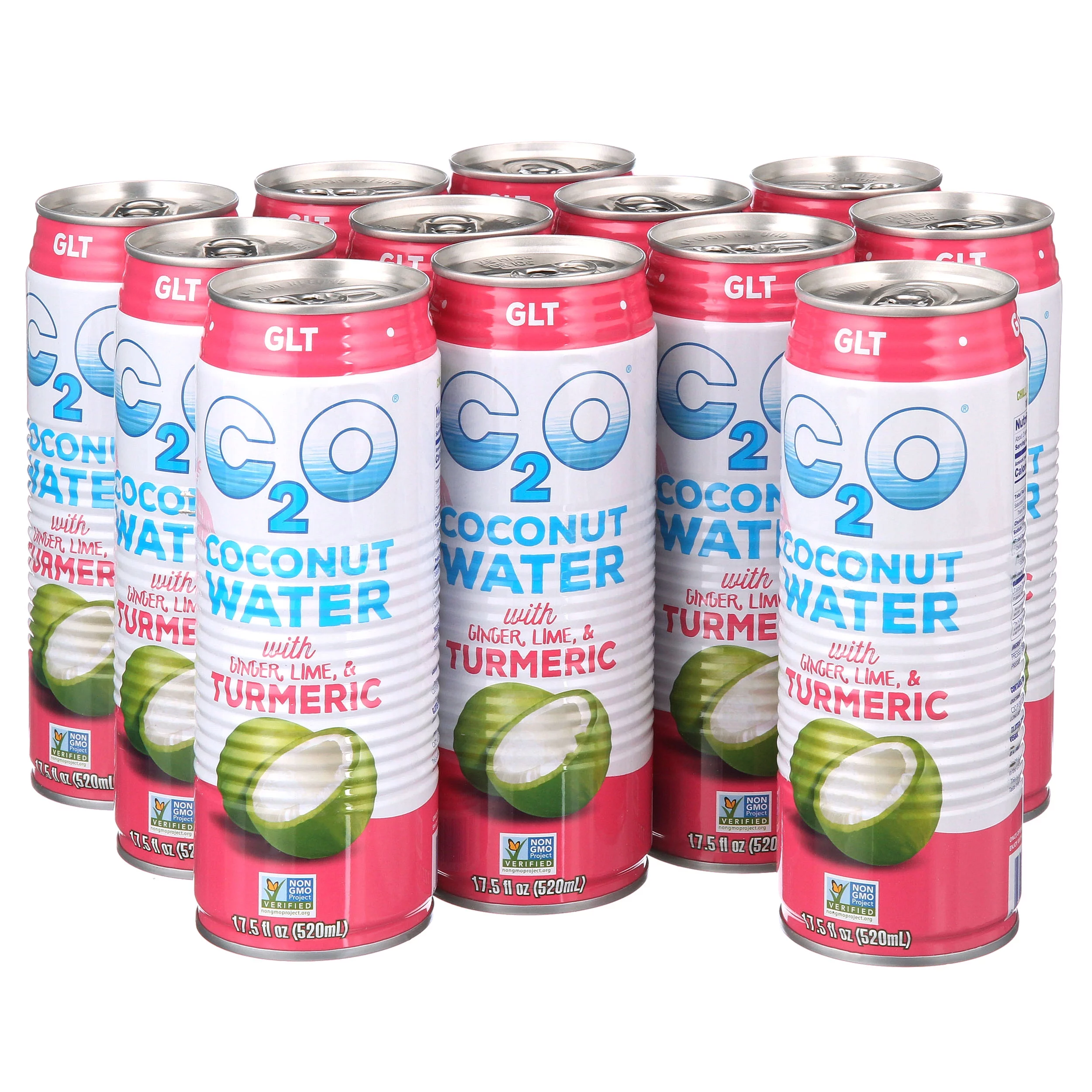 C2O Pure Coconut Water with Ginger, Lime and Turmeric, 17.5 fl oz, 12 Pack