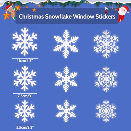 Christmas Snowflakes Window Stickers,108pcs White Snowflakes Window Clings,Large Snowflake Decal Sticker,Xmas Snowflake Decorations for Home School Office Winter Holiday Party