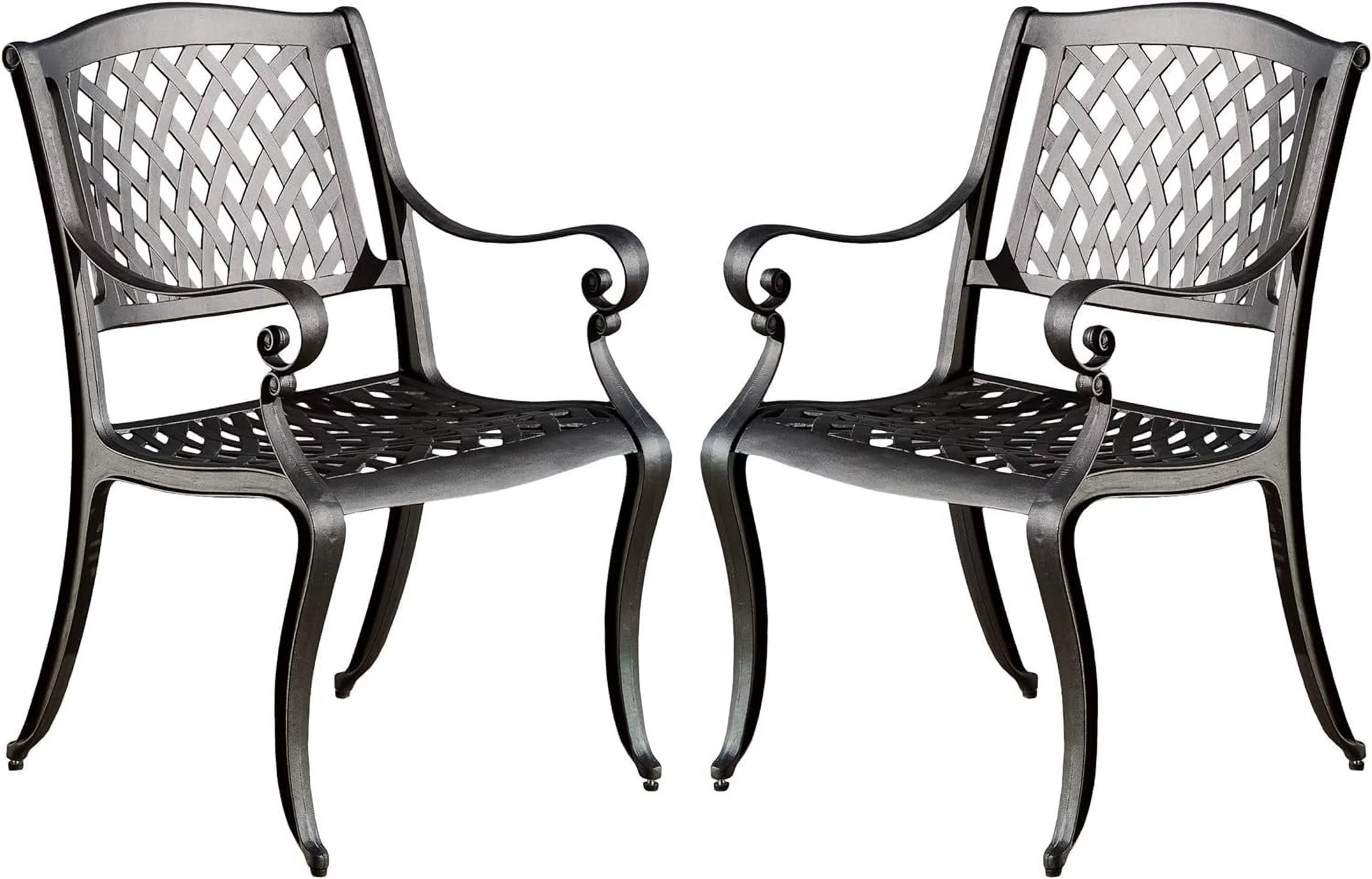 Hallandale Outdoor Cast Aluminum Chairs, 2-Pcs Set, Antique Matte Black