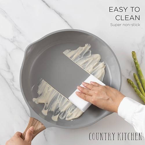 Country Kitchen Pots and Pans Set Nonstick, Cast Aluminum Kitchen Cookware Set with Utensils, 14 Pcs Non Stick Cooking Set w/Frying Pans & Saucepans