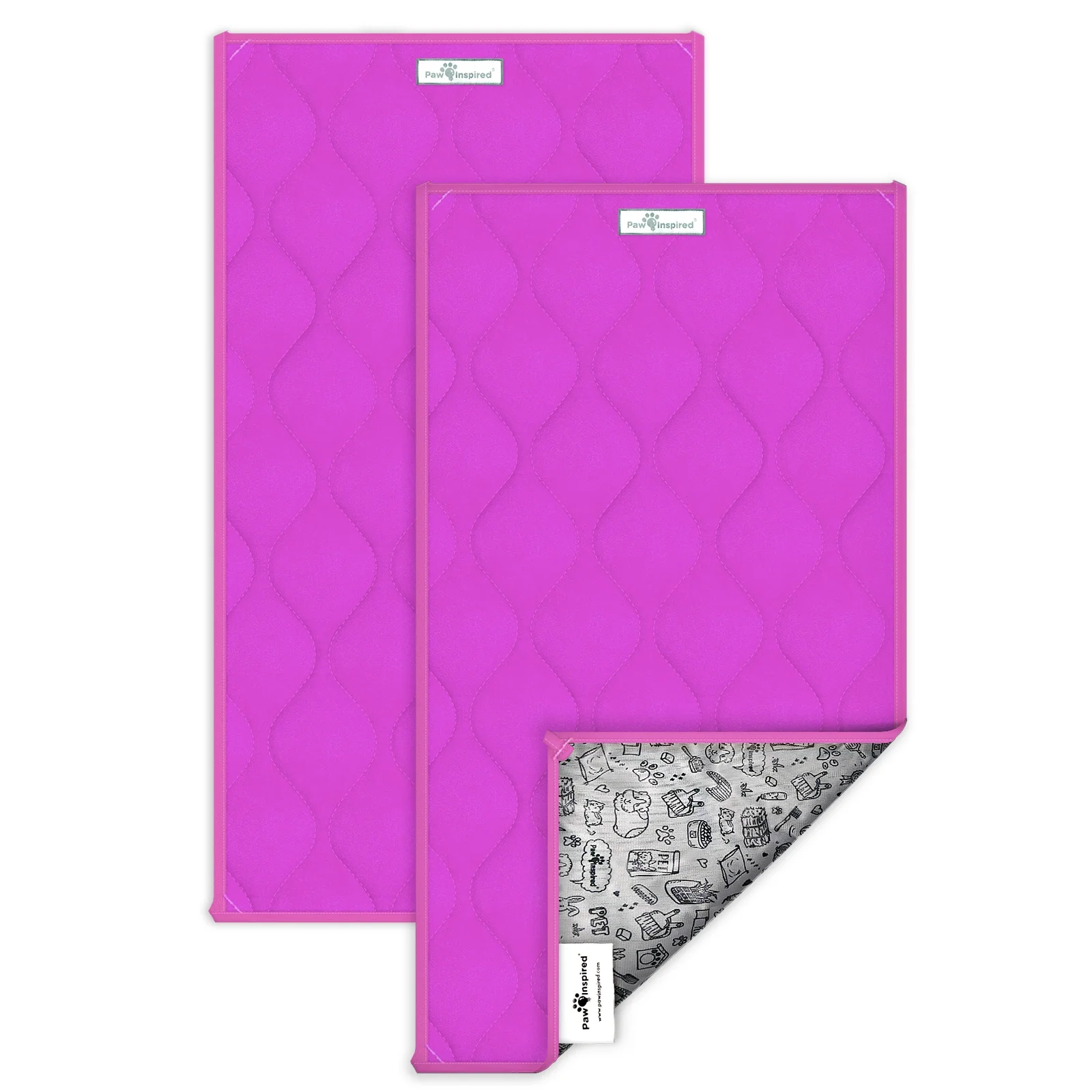 2ct Paw Inspired Guinea Pig Cage Liners | Washable Fleece Bedding or Small Animal Bed Mat for Guinea Pigs, Ferrets, Rabbits, Hamsters | Absorbent Pee Pad with Waterproof Bottom (C&C 2X1, Pink)