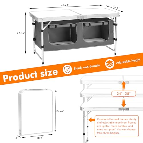 Camping Folding Aluminum Table with Adjustable Legs for Outdoor Travel Beach, Backyards, BBQ, Party and Picnic Foldable Table