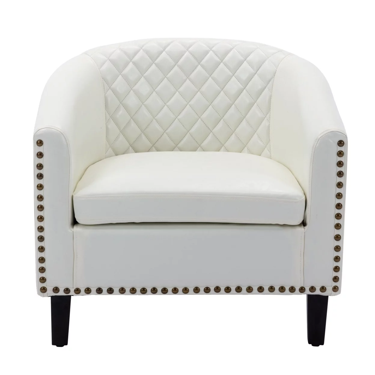 Accent Chair with Faux Leather and Curved Design, White- Saltoro Sherpi