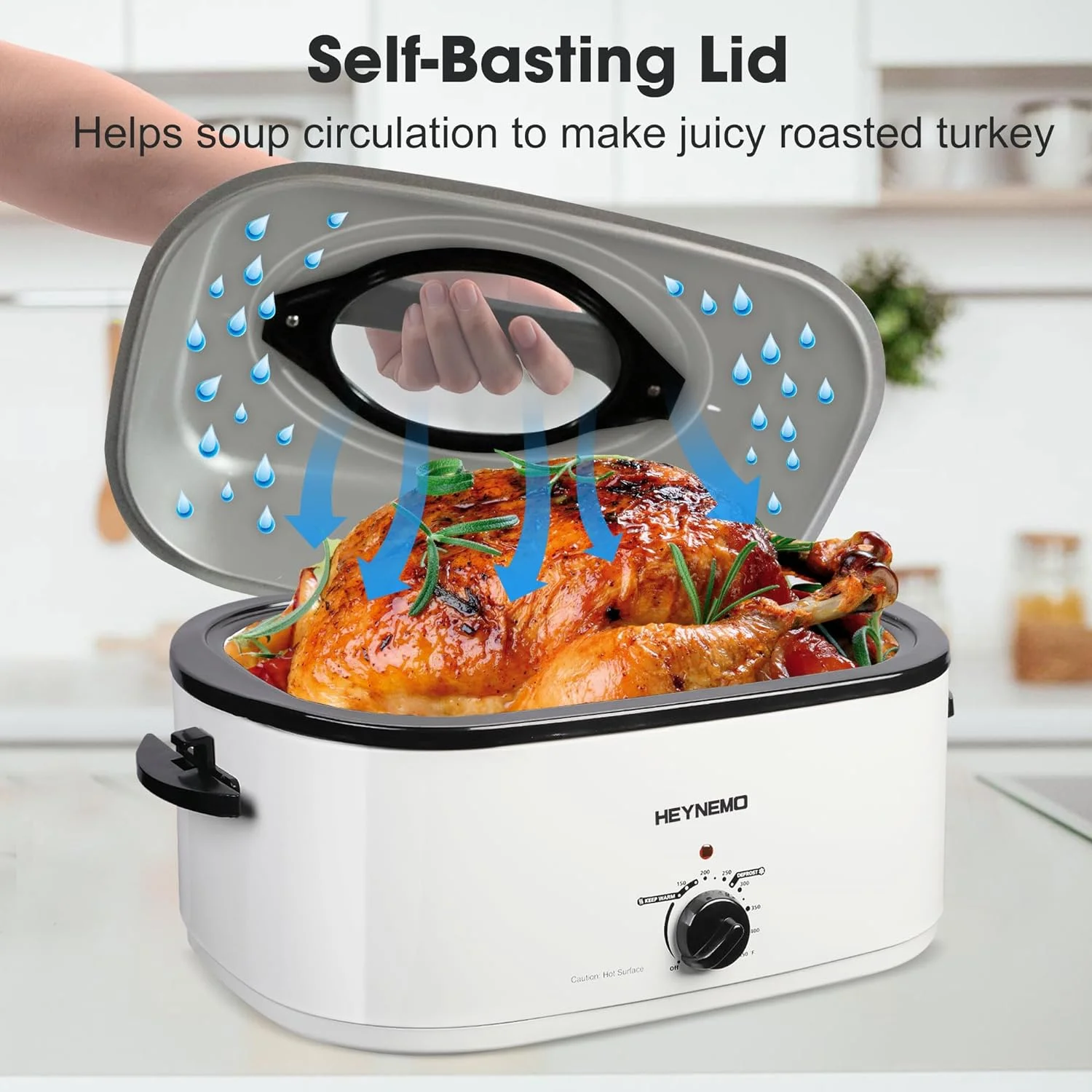 Roaster Oven 26 Quart Electric, Turkey Roaster with Lid Glass Window Design,Large Stainless Steel Turkey Roaster Oven