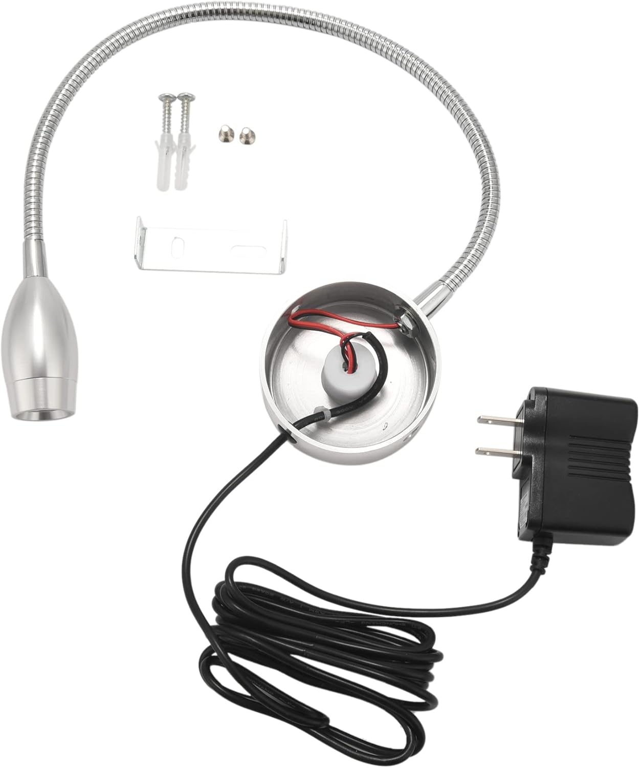 Dimmable Reading Lamp, Bed Lights with Plug Wired for Bedroom Bedside, Flexible Gooseneck Book Light, Wall Mounted Read Light, 200LM / 3000K Beam Angle: 30 ° US Plug, Silver