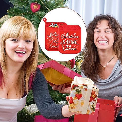 WILLBOND 24 Piece Christmas Pot Holders with Pockets - Red Funny Heat Resistant Oven Mitts for Baking & Cooking
