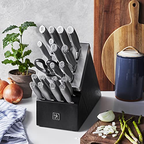 HENCKELS Modernist 20-pc Self-Sharpening Knife Set with Block, Chef Knife, Paring Knife, Utility Knife, Bread Knife, Steak Knife, Black, Stainless Steel