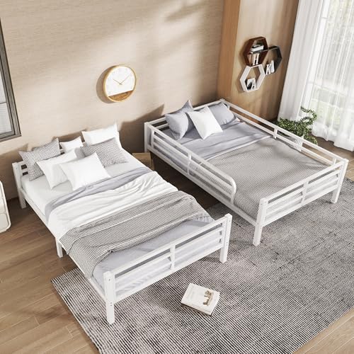 Heavy Duty Bunk Bed Frame with Ladder, Twin XL Over Twin XL Bunk Beds with Safety Guardrails, Adults Bunk Beds with Noise-Reducing Rubber Stoppers, Easy Assemble, Black