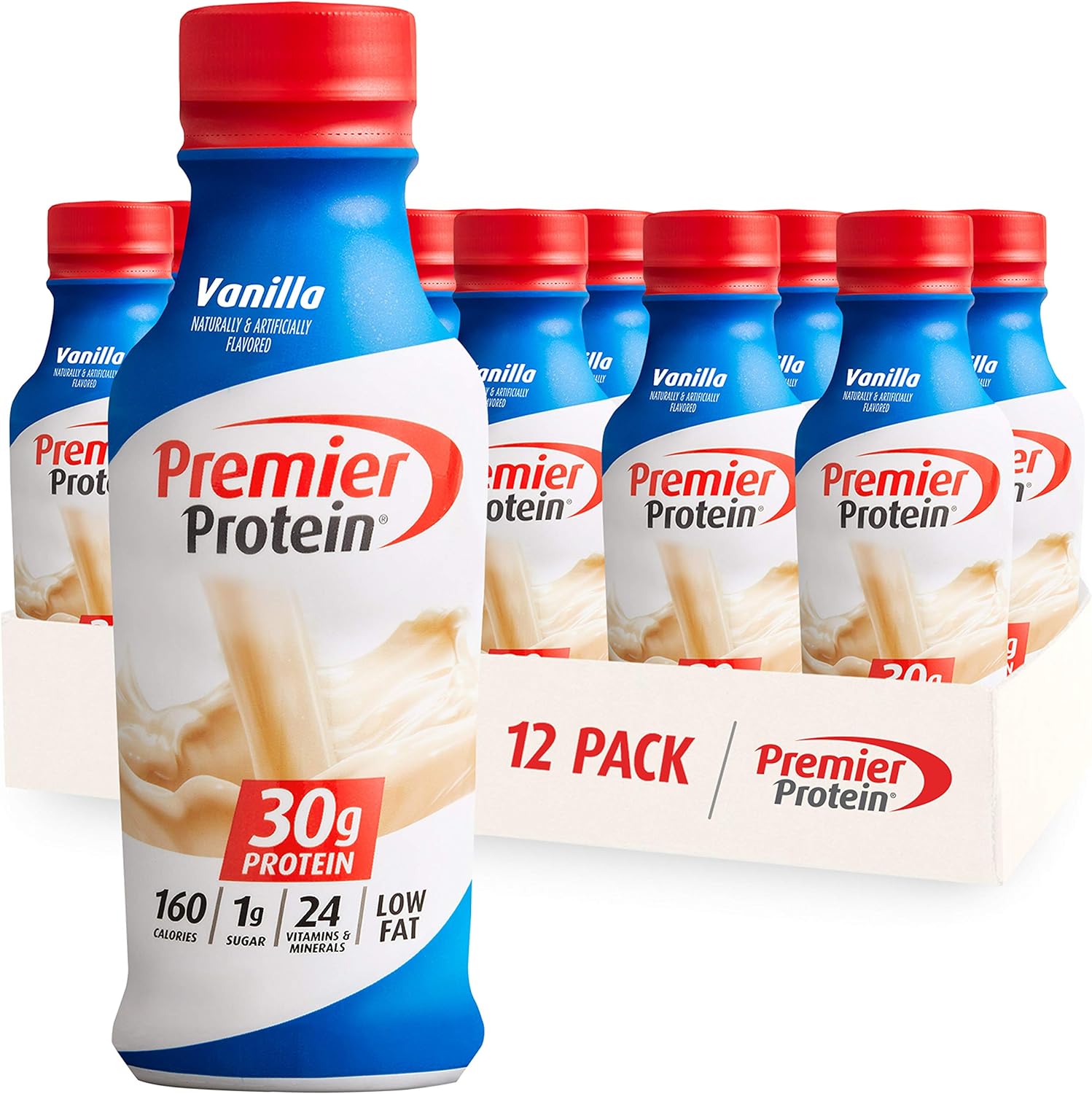 Premier Protein Shake, Vanilla, 30g Protein, 1g Sugar, 24 Vitamins & Minerals, Nutrients to Support Immune Health 14 fl oz, 12 Pack