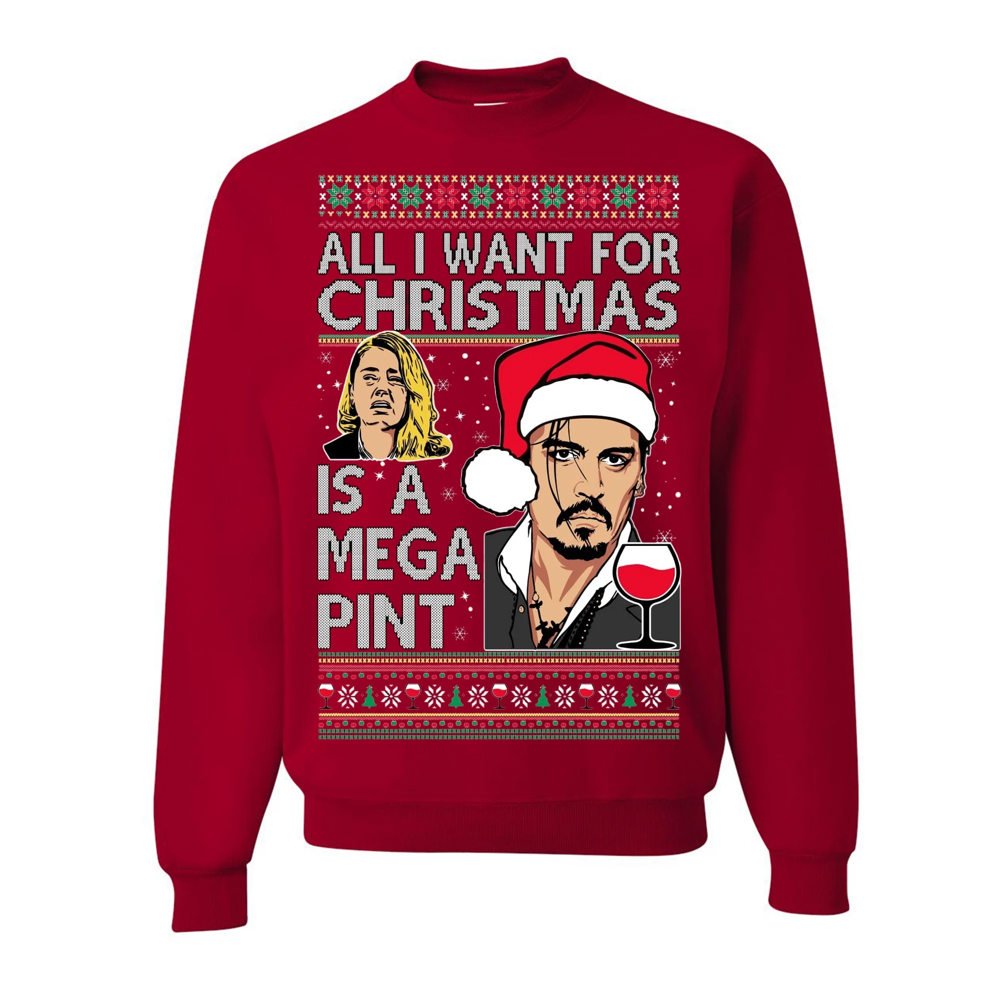 Johnny D Drinking Mega Pint Hearsay Judge Amber Ugly Christmas Unisex Crew Neck , Red, 3XL