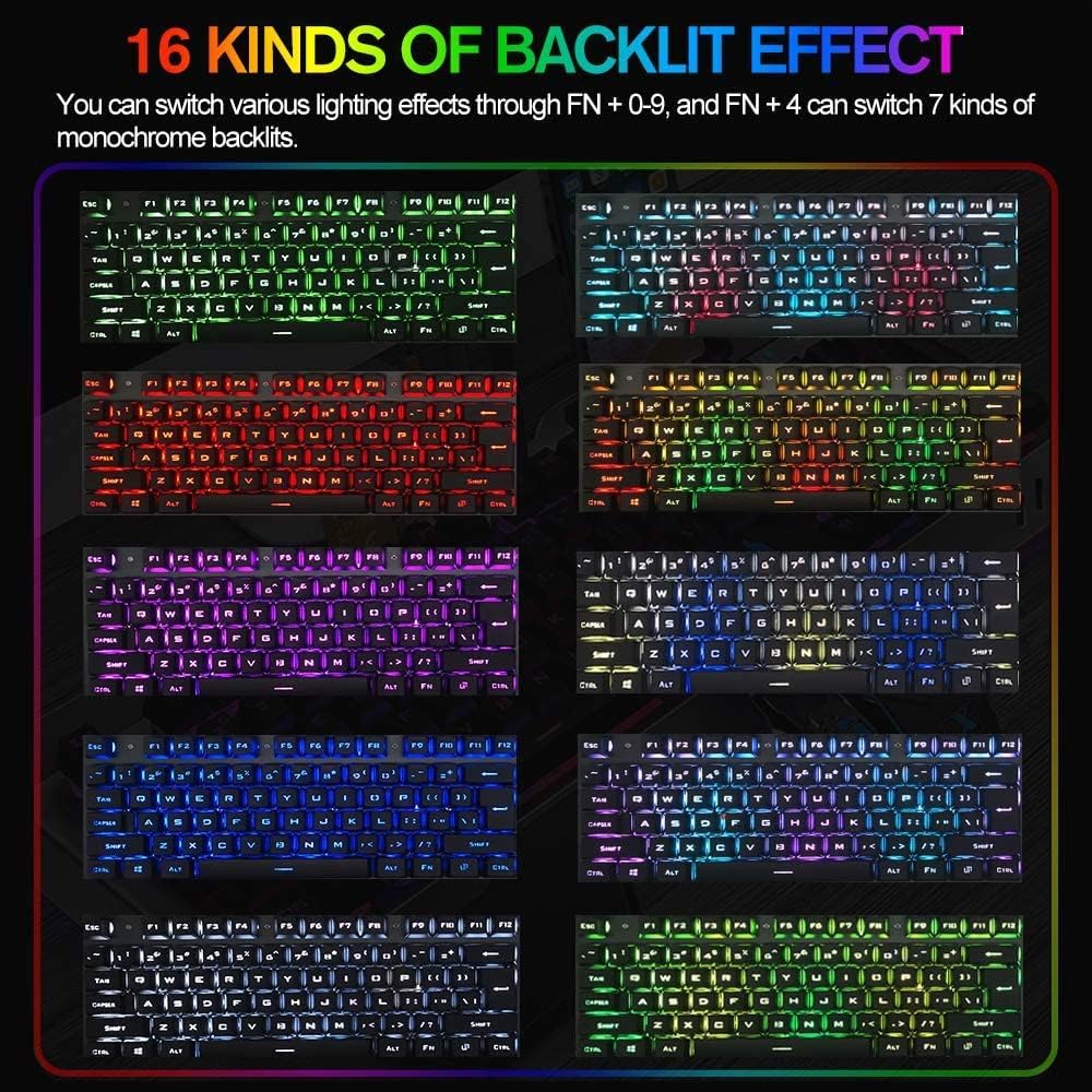 FELiCON Wired Game Keyboard and Mouse Combo, RGB LED Backlit Mechanical Feel Keyboard with Hand Rest Phone Holder,and 6 Button 3200 DPI Mice and Large RGB Mouse Pad for Computer Gamer Office