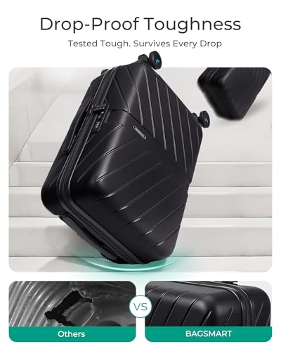 BAGSMART Carry On Luggage 22x14x9 Airline Approved With TSA Lock, 1OO% Polycarbonate Hardside Luggage with Spinner Wheels, Durable Hard Shell Carry On Suitcase 20 inch Black