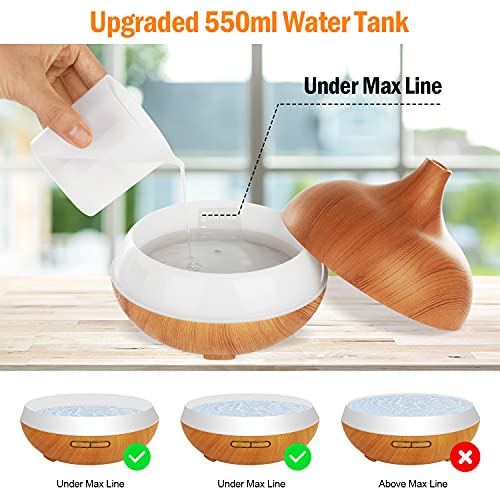 Diffusers for Essential Oils Large Room 550ml Aroma Diffuser for Home, Ultra Quiet Aromatherapy Essential Oil Diffuser, Ultrasonic Cool Mist Humidifier with 7 Light Colors, Timer Setting