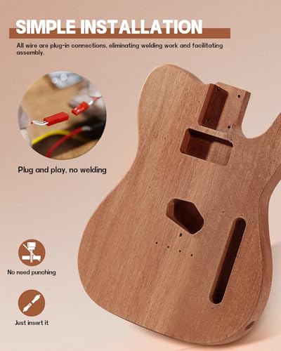 Leo Jaymz DIY Single Cut Electric Guitar Kits with Mahogany Body and Neck - Rosewood Fingerboard and All Components Included (LP Hollow)