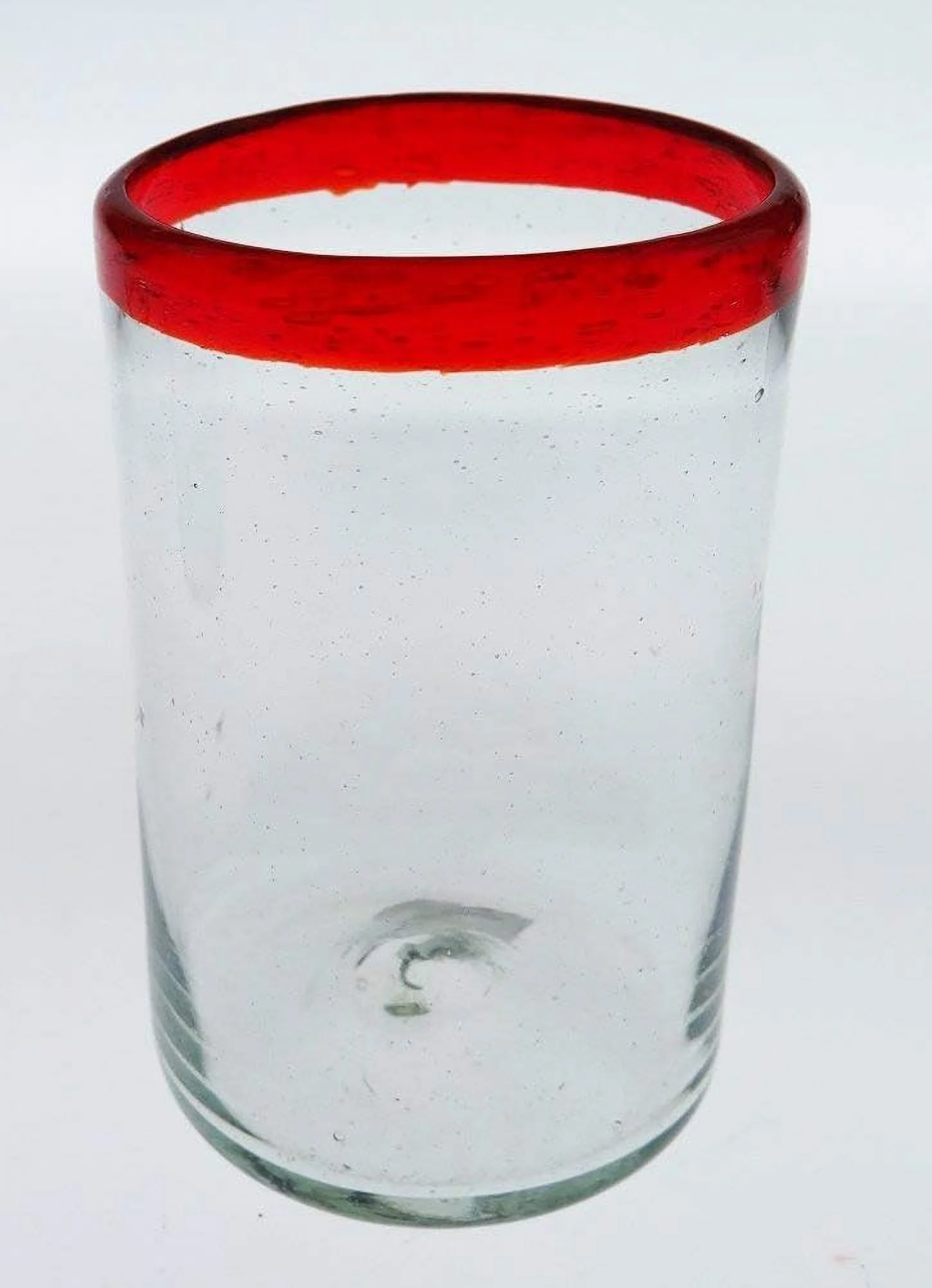 Mexican Glass Red Rim, Hand Blown, 16 Oz, Set Of 6