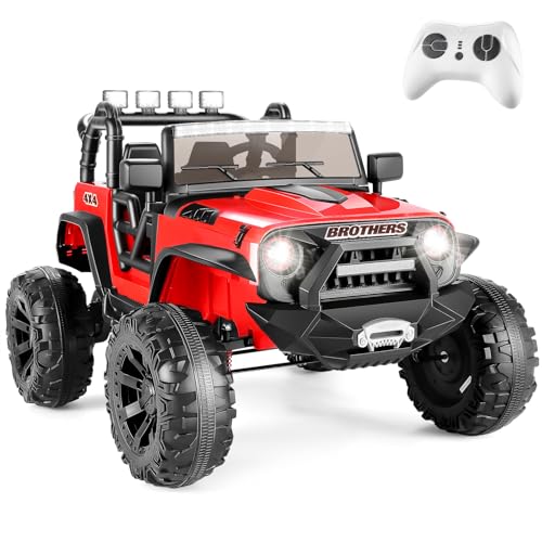 Hikole 24V Ride on Car Truck with Remote Control, 2 Seater Kids Power Electric Wheels Jeep, 3 Speeds, Bluetooth, LED Lights, Suspension, 24 Volt Ride On Toys for Big Kids 3-8 (Pink)