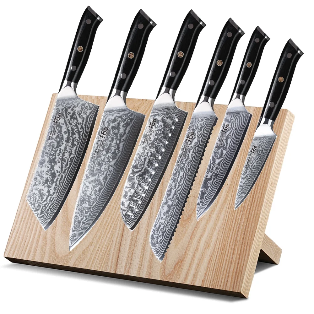 6Pcs TURWHO Kitchen Knife Japanese VG10 Damascus Steel Chef Knives + Knife Block