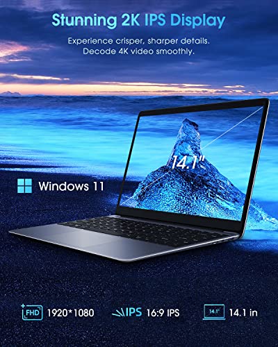 CHUWI HeroBook Pro 14.1'' Laptop, 256GB SSD 8GB RAM, Windows 11 Laptop, 1TB SSD Expand, Intel Celeron N4020(up to 2.8GHz), 2K FHD IPS Display, Ultra Slim, Mini-HDMI, 5G WiFi, USB3.0, Webcam,TF Card