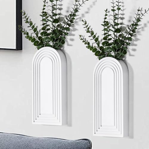 2 Pack Modern Wall Wood Vase-Entryway Decor, Wood Wall Art, Hallway Decor-Modern Farmhouse & Boho Bathroom Wall Decor-Perfect for Dining Room, Living Room, or Any Narrow Wall Space（White）