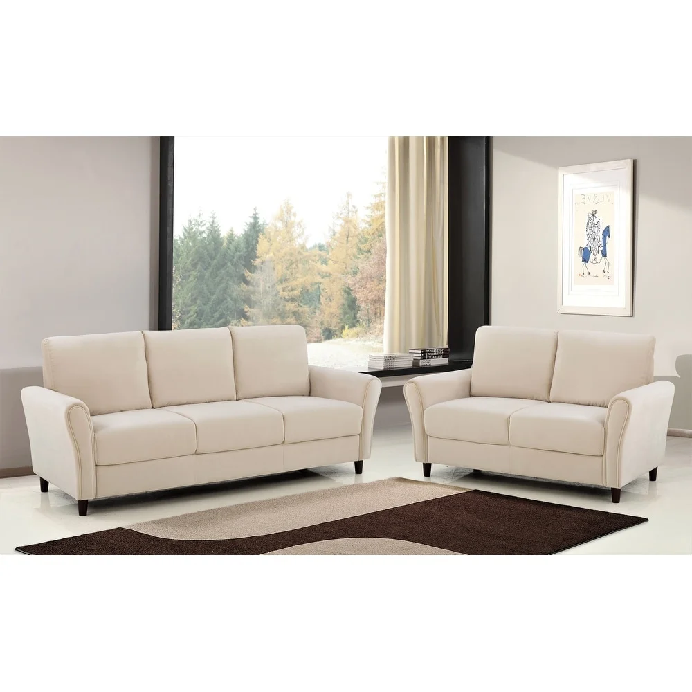 Uspridefurniture Corel Flared Arm Ivory Velvet 2Pcs Living Room Set, Sofa and Loveseat