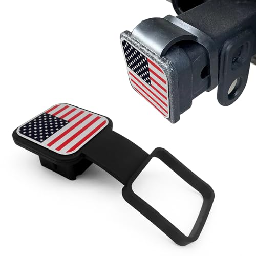Rubber Trailer Hitch Dust Plug Square Mouth Protection Cover Traction Cover Trailer Hook Dust Plug Fit for RV SUV and Cars (American Flag Red)