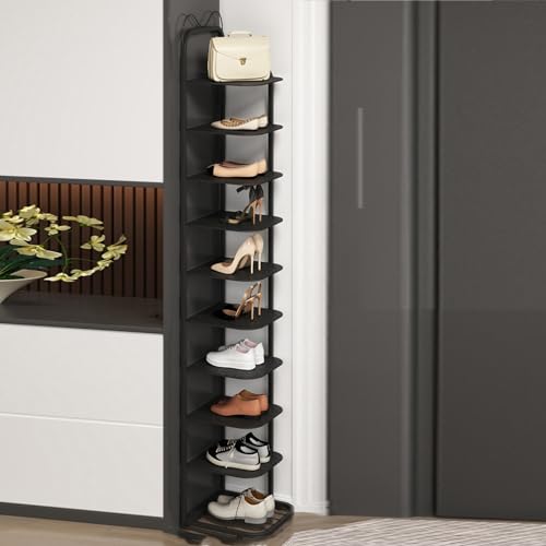 Narrow Vertical 10 Tier Shoe Rack, shoe cabinet for entryway, Tall Slim Rack for Small Spaces Organizer Shoe Shelf Shoe Tower (Color : Gold, Size : 10-Tier)