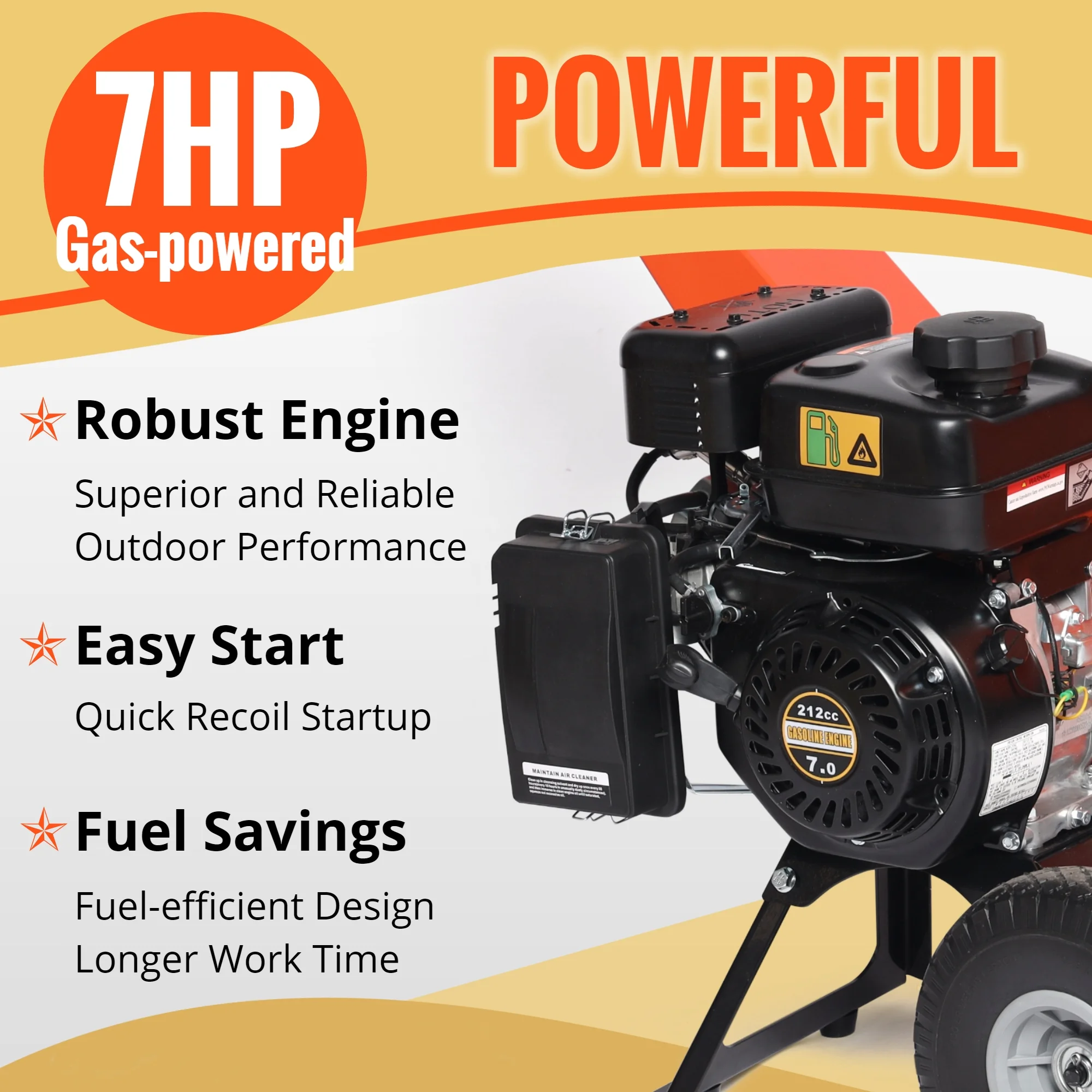 EFCUT R0 Wood Chipper Shredder Mulcher 7HP Gas Powered Heavy Duty Compact Design 3