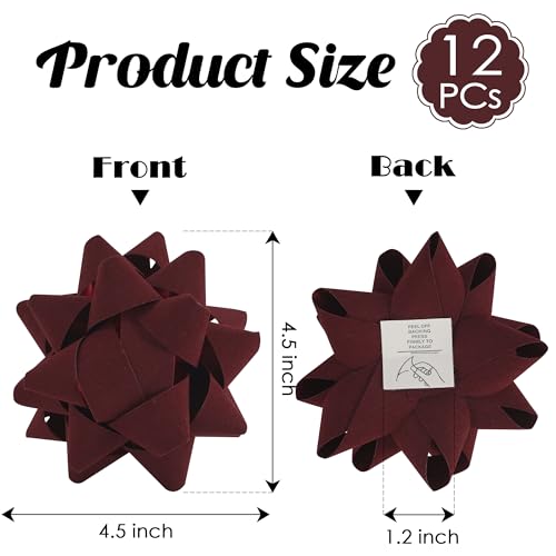 4.5'' Dark Red Velvet Ribbon Gift Bow, Premade Bow for Gift Wrapping Self Adhesive, Red Bows Christmas Decorations, Wrapping Bows for Presents, Party Favor, Holiday, Wedding, Birthday-12 PCs