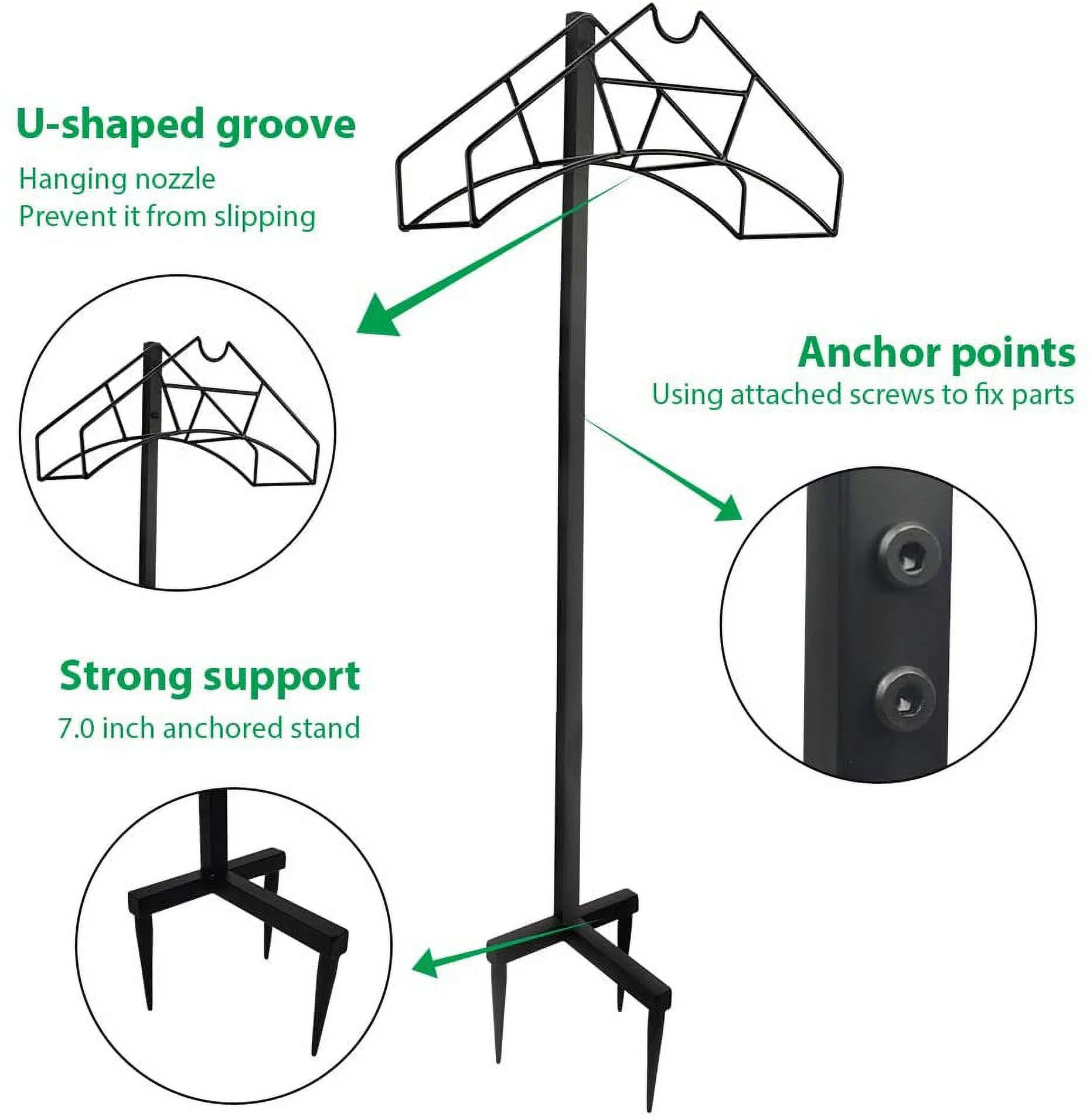 Urban Deco Garden Hose Holder Hanger, Freestanding Garden Hose, Heavy Duty Metal Water Hose Holder Hose Storage Stand Rack for Yard Lawn Hose Reel Organizer for Outdoor Black