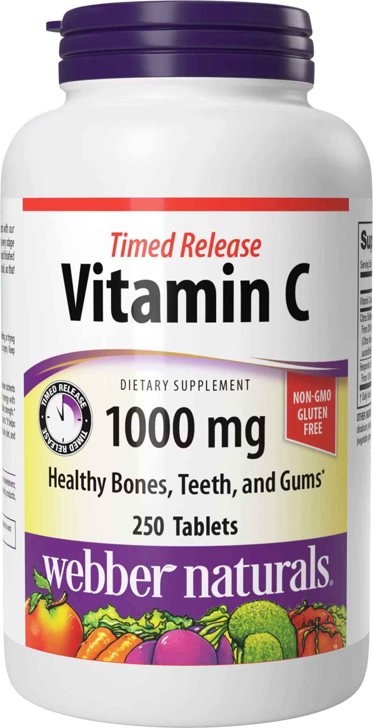 Webber Naturals Vitamin C Timed Release, 1,000 mg of Vitamin C in Each Tablet, 250 Tablets, Free of GMOs, Gluten and Diary, Suitable for Vegetarians and Vegans, for Immune and Antioxidant Support