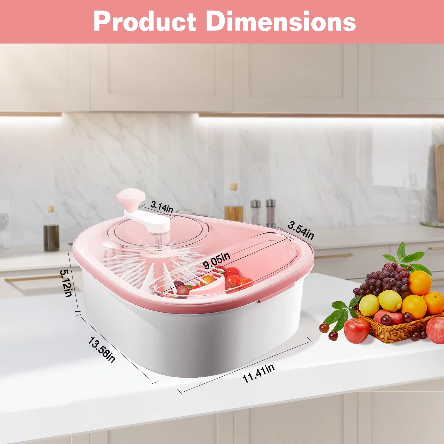 Fruit Vegetable Cleaning Device, iMounTEK Salad Washing Spinner with Brush Handle, Fruit Washing Machine with Bowl, Pink