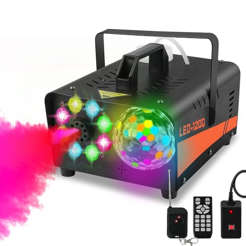 Smoke Machine,1200W Professional Fog Machine with Integrated DJ Light System with Wireless Remote Control for Halloween Wedding, Parties,Birthday,DJ Stage,Indoor Black