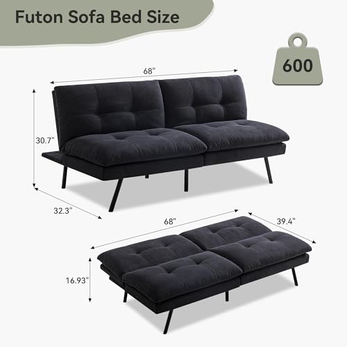 Faux Leather Futon Sofa Bed,Convertible Futon Couch,Memory Foam Loveseat Sleeper Sofa,Small Splitback Modern Folding Couch for Living Room,Office,Apartment,Retro Brown