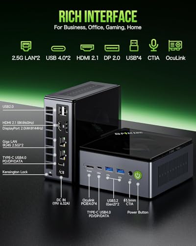 GMKtec Gaming Mini PC AMD Ryzen 9 8945HS (Turbo 5.1GHz) 32GB DDR5 2TB SSD, Computers PC Oculink, Dual NIC LAN 2.5G, WiFi 6, USB3.2, USB-C 4.0, BT5.2, DP, HDMI, Dual Fan Nucbox K11