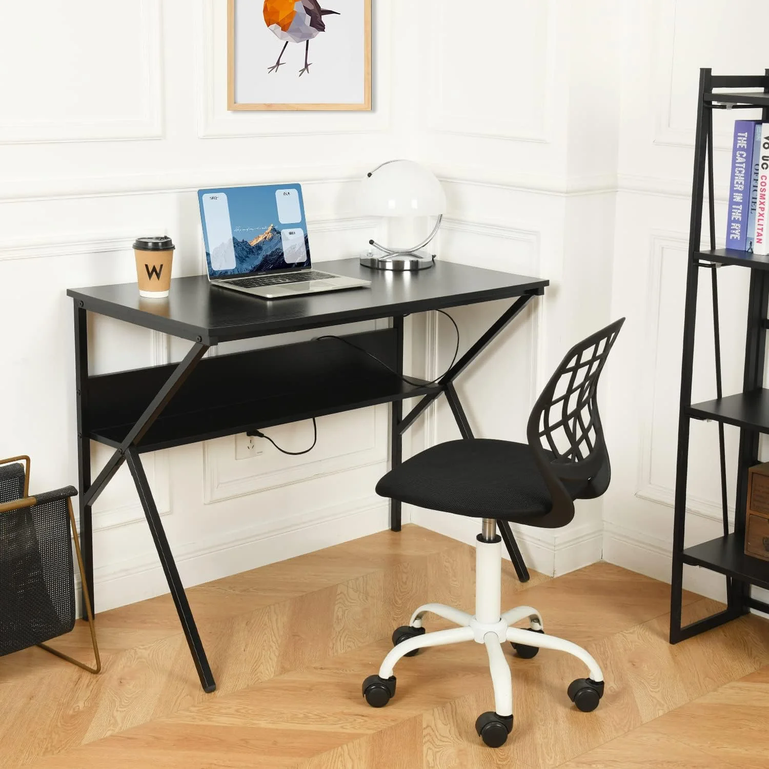 Highsound 39.4 inch Home Office Desk with Storage Shelves,Modern Simple Design Study Writing Table Work Station Computer Desk, Black