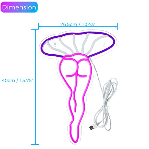 Lady Mushroom Neon Light LED Night Lights USB Connected Sign Neon Sign for Man Cave Home Bar Bedroom Wall Decor Party Art Decoration (3.Purple)