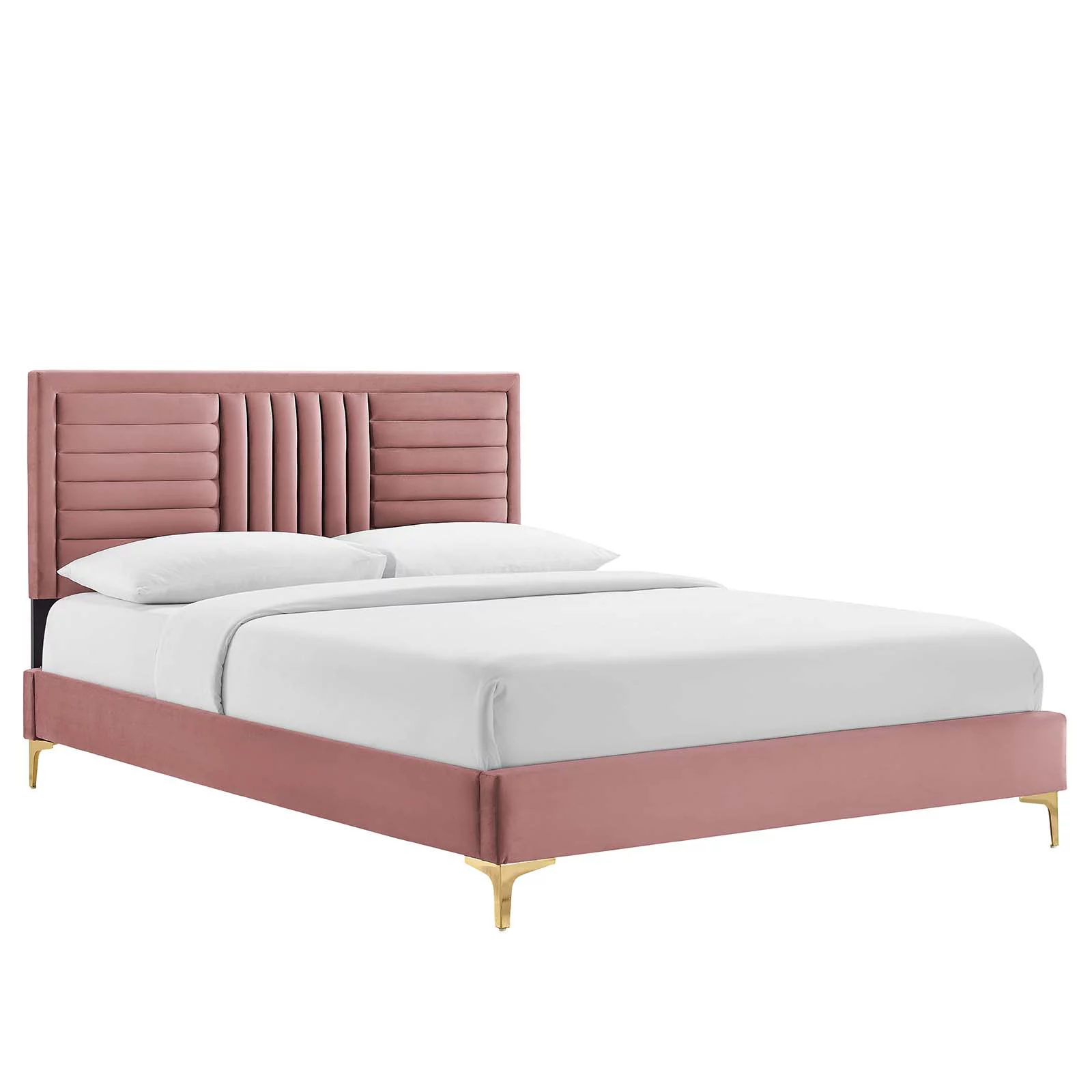 Modway Sofia Channel Tufted Performance Velvet King Platform Bed in Dusty Rose