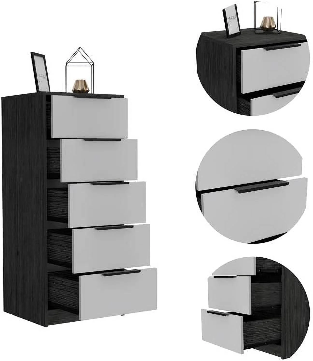 KHBIULIFE Modern 5-Drawer Engineered Wood Dresser in Smoky Oak/White